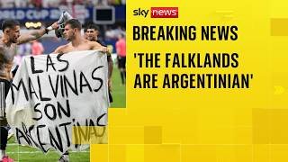 'The Falklands are Argentinian': Players hold up banner after beating England 2-1