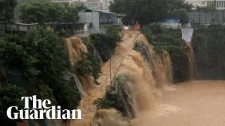 Typhoon Maysak floods construction site in south-west China