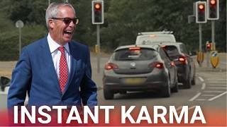 Hilarious instant karma moment after UK driver crashes after calling Farage a w*nker