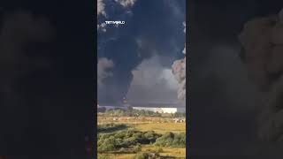 Massive fire at Russian warehouse after Ukrainian drone strike