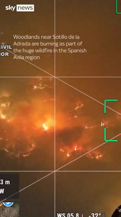 'Like a river of lava': Aerial pictures show scale of Spain wildfire