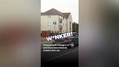 Woman calls Farage a w***er and then immediately crashes her car