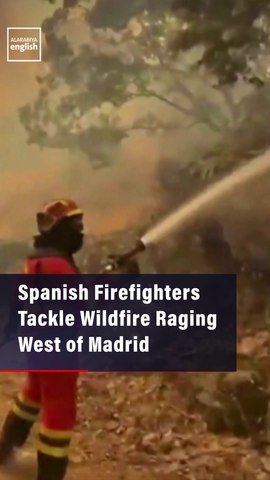 Spanish Firefighters Tackle Wildfire Raging West of Madrid