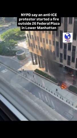 NYPD say an anti-ICE protestor started a fire