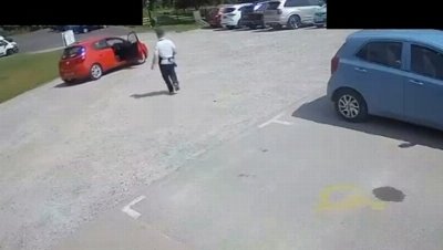 Moment teenage coffee shop worker leaps into runaway car to save women