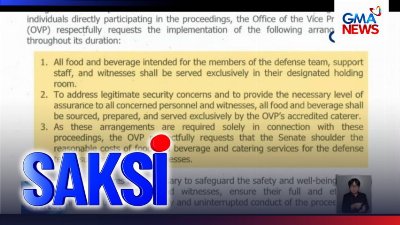 Umano'y liham ni VP Duterte kay SP Gatchalian, humihiling na sagutin ng Senado ang pagkain at catering services ng defense team at staff | Saksi